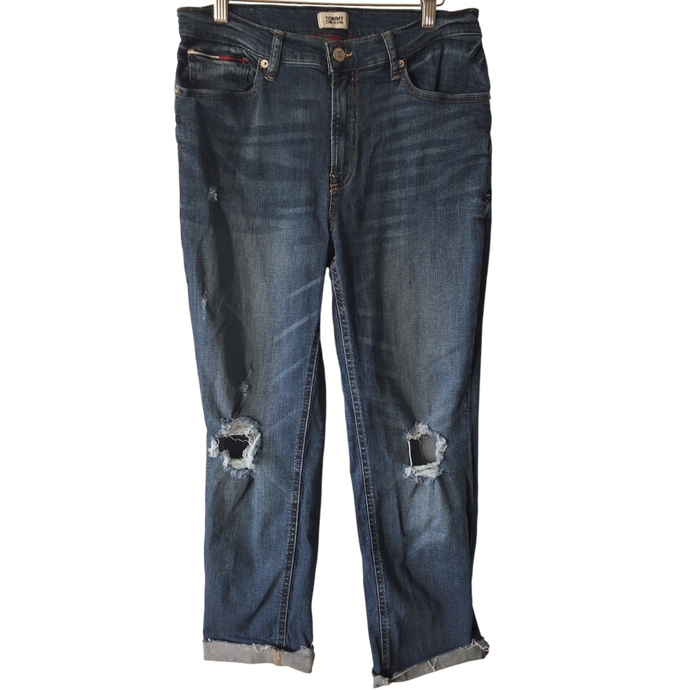 Tommy Jeans Women 6 Distressed Boyfriend Medium Wash‎ Blue Distressed Minimalist